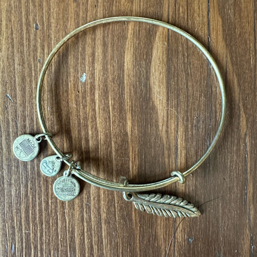 Gold Feather Alex and Ani Charm Bangle Bracelet